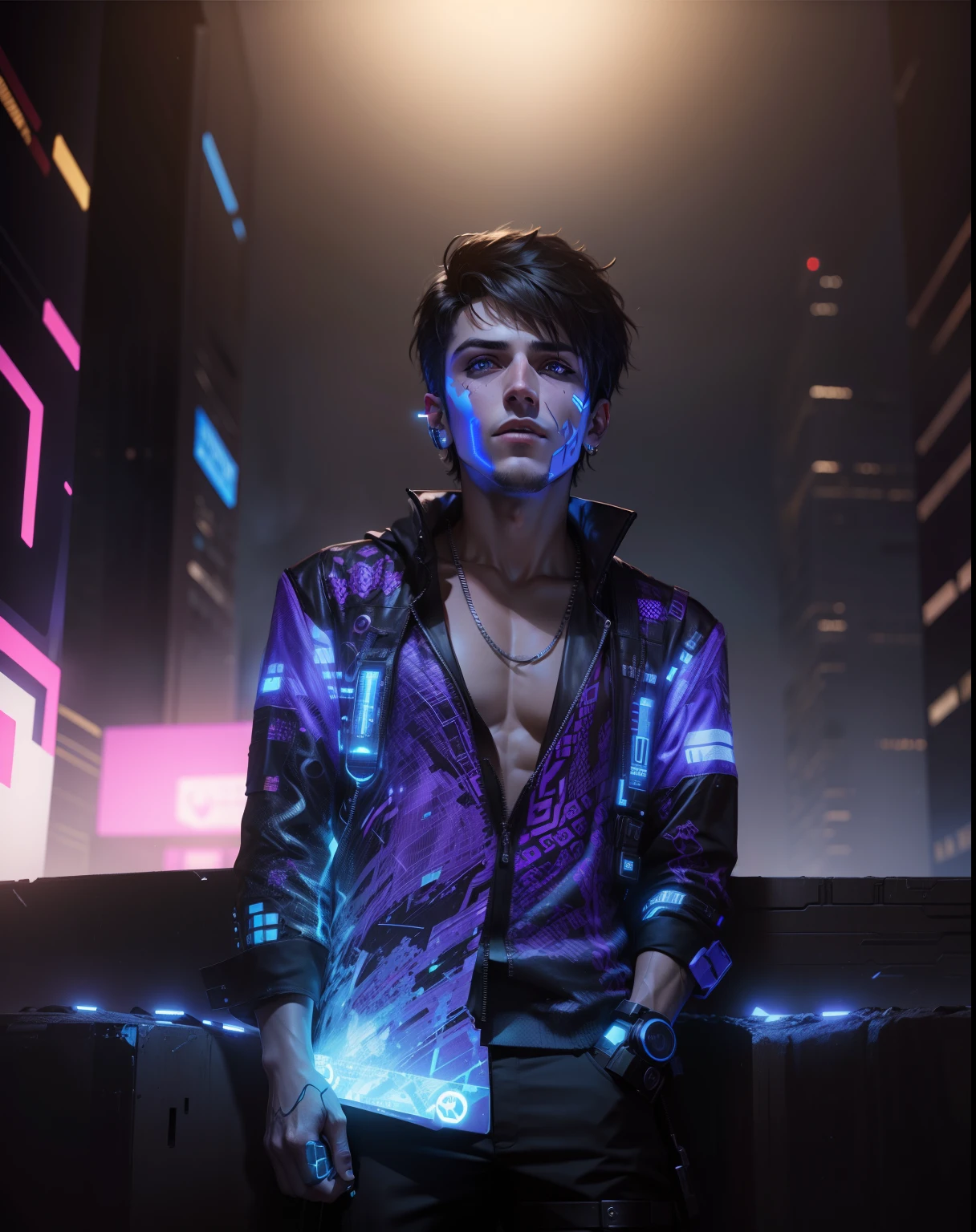 Change background cyberpunk handsome boy, realistic face,8k,ultra realistic
