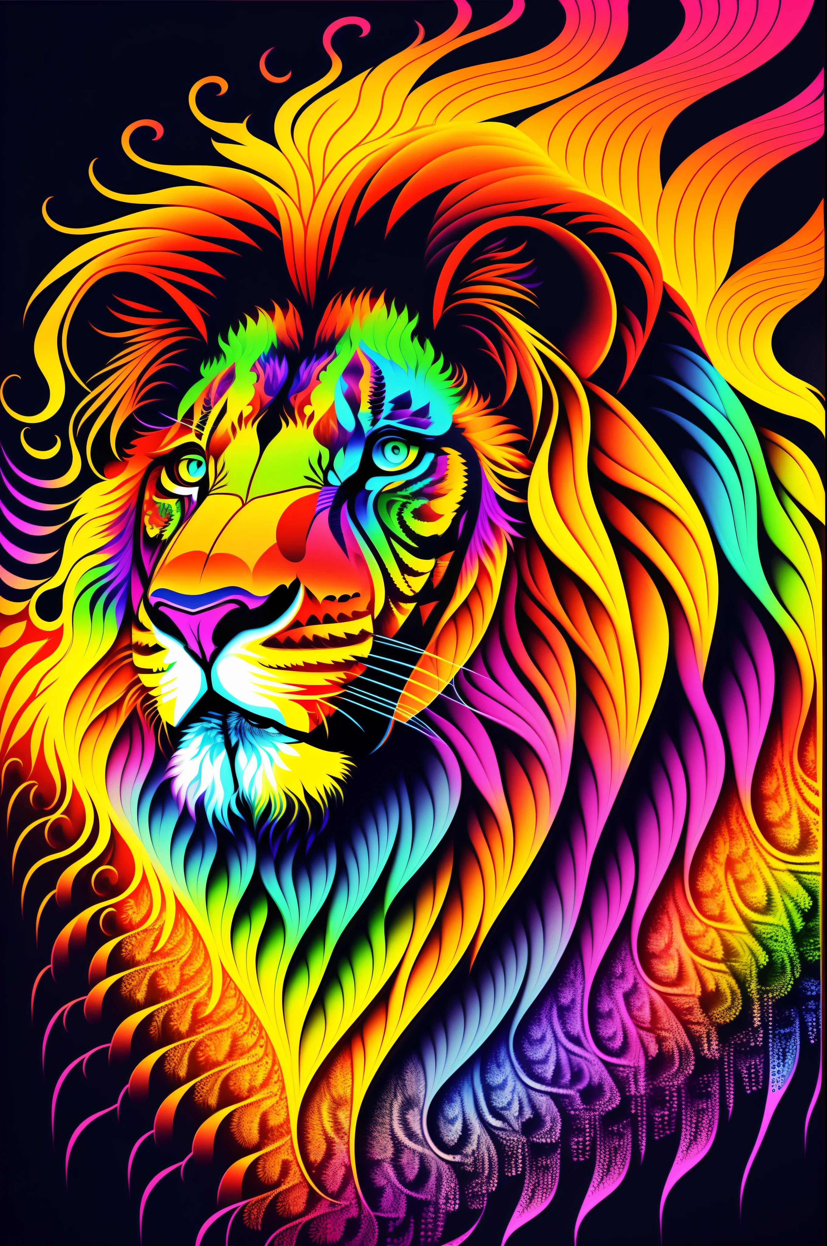 Create a psychedelic illustration of a lion