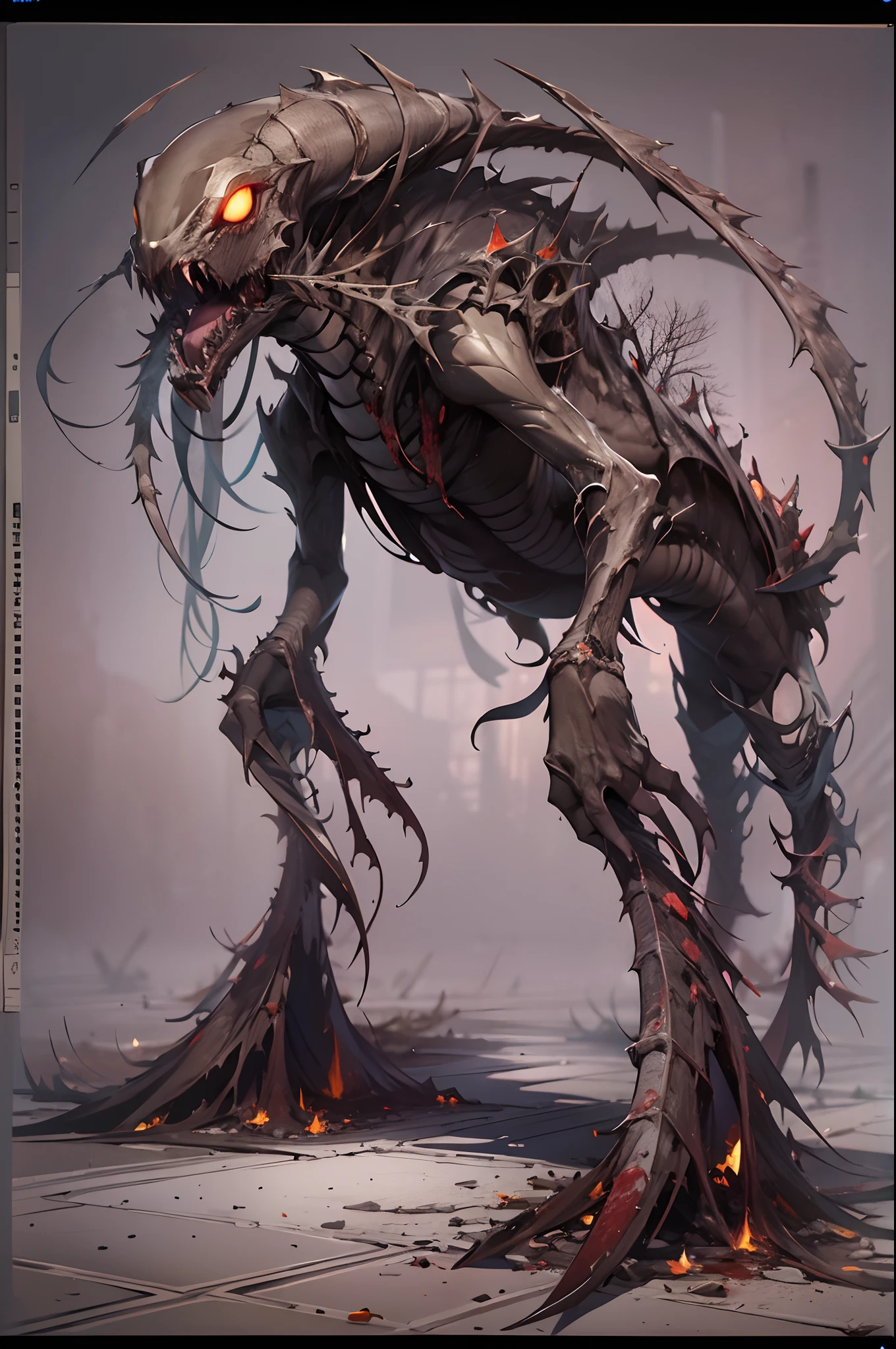 Cinematic image effects，Invasive alien creatures，（Strange bullhead：1.4），Huge pliers，Spooky tentacles，blood vess，，Murderous，（Full body like：1.4），combats，The city was destroyed，Dispersed crowds for their lives，blasts，fire glow，废墟，of a real，Facial features are carefully depicted，Realistic skin texture，Dark style，depth of fields，high light，Real light，Ray traching，oc rendered，Hyper-realistic，best qualtiy，8K，Works of masters，super-fine，Detailed pubic hair，Correct anatomy，sharp focus on eyes，Bokeh，Facial features are carefully depicted