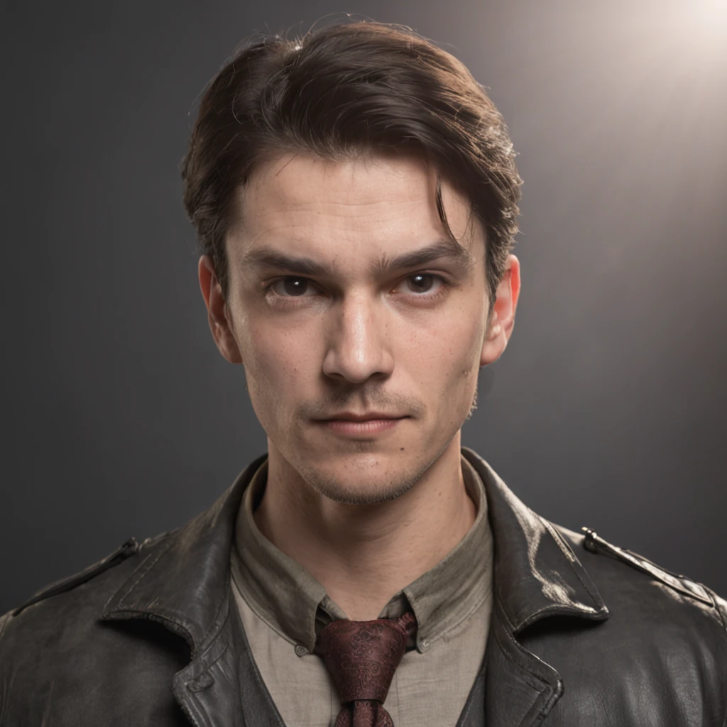 A profile picture for a gamer Facebook page, Displaying a mature man with a youthful appearance, serious and defiant expression as he stares into the camera, firmly holding a joystick with technological details, Soft lighting highlighting face and joystick details, Fotografia, Medium format mirrored camera, lente 85mm, abertura f/2.8, --ar 1:1 --v 5