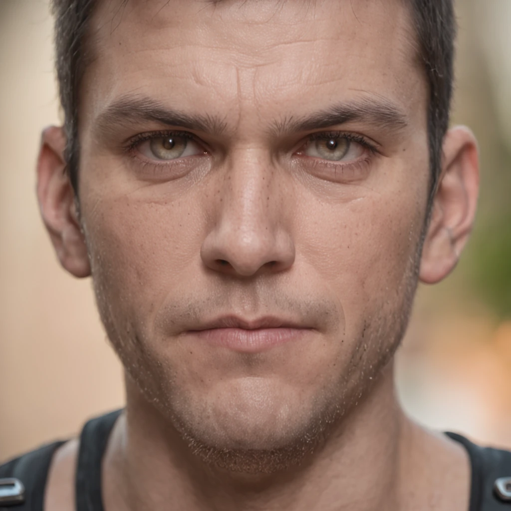 A profile picture for a gamer Facebook page, Displaying a mature man with a youthful appearance, serious and defiant expression as he stares into the camera, firmly holding a joystick with technological details, Soft lighting highlighting face and joystick details, Fotografia, Medium format mirrored camera, lente 85mm, abertura f/2.8, --ar 1:1 --v 5