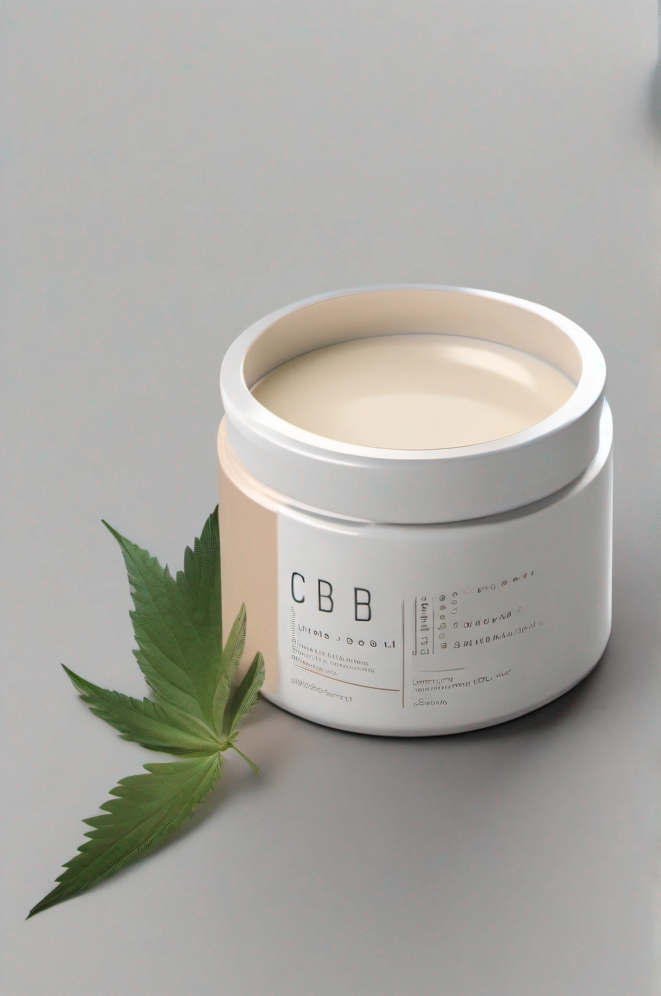 Design a modern and minimalistic mockup for a CBD cream jar. Embrace simplicity with clean lines, muted colors, and contemporary aesthetics. Showcase the soothing qualities of the cream through visuals that evoke a sense of calm and wellness. Create an atmosphere of quality and authenticity, allowing the design to communicate the effectiveness of the CBD cream within a sleek and minimalist context.