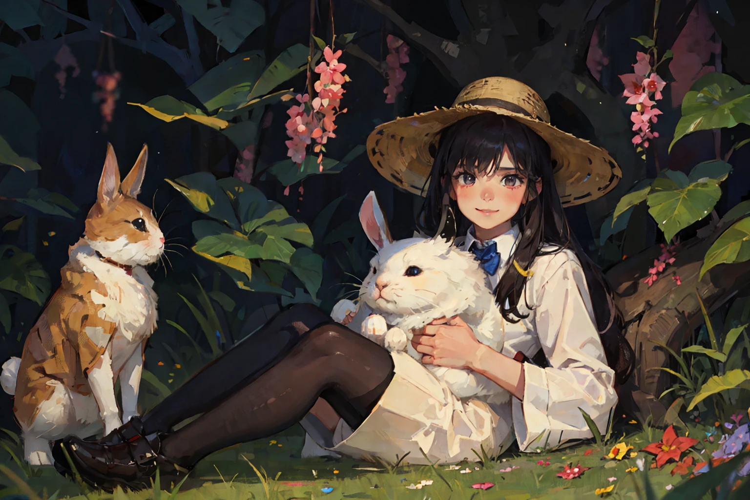 girl holding a rabbit