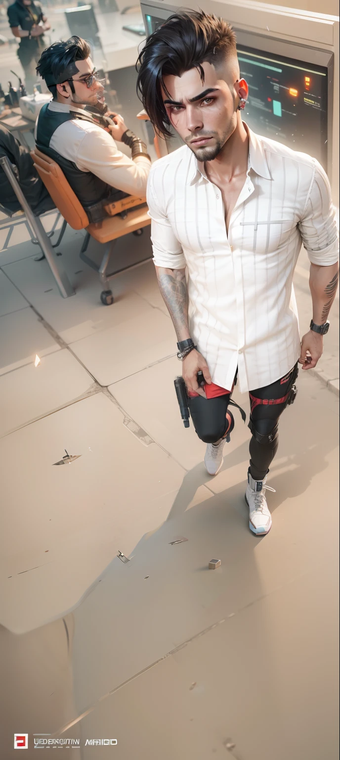 Change background cyberpunk handsome boy realistic face. 8k Ultra realistic. With gun
