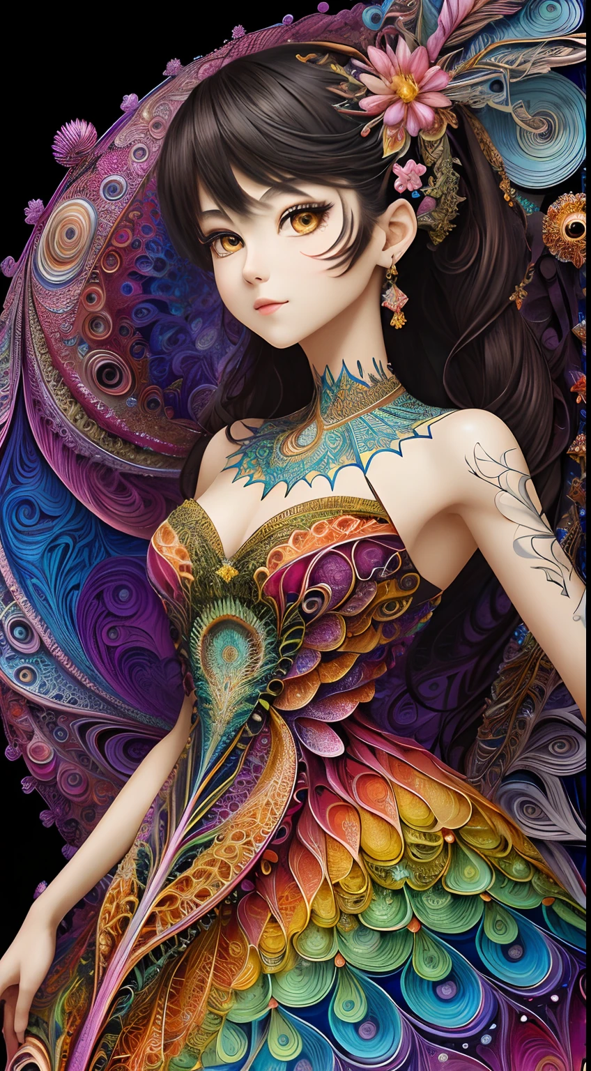 (masterpiece, top quality, best quality, official art, beautiful and aesthetic:1.2), (1girl:1.3), extremely detailed,(fractal art:1.2),colorful,highest detailed,(zentangle:1.2), (dynamic pose), (abstract background:1.5), (treditional dress:1.2), (shiny skin), (many colors:1.4), upper body, masterpiece, best quality,high quality,highres, 16K,RAW,ultra highres,ultra details,finely detail,an extremely delicate and beautiful,extremely detailed,real shadow, anime,highly detailed painted,award winning glamour paintting,wonderful paintting,art style,stylized,