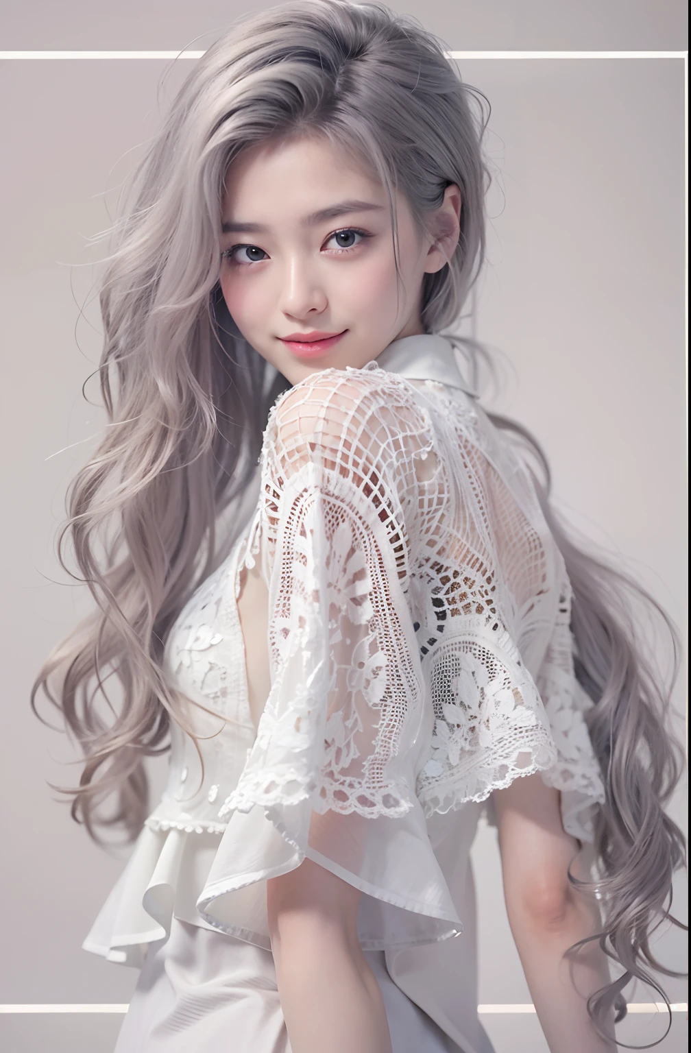 (greybackground:1.5),(真实感:1.4),(best qualtiy:1.0),(超高分辨率:1.0),8K,RAW photos,(tmasterpiece:0.2),1girll,Beautiful skins,Delicate skin,Hefty Smile (unified:1.5)