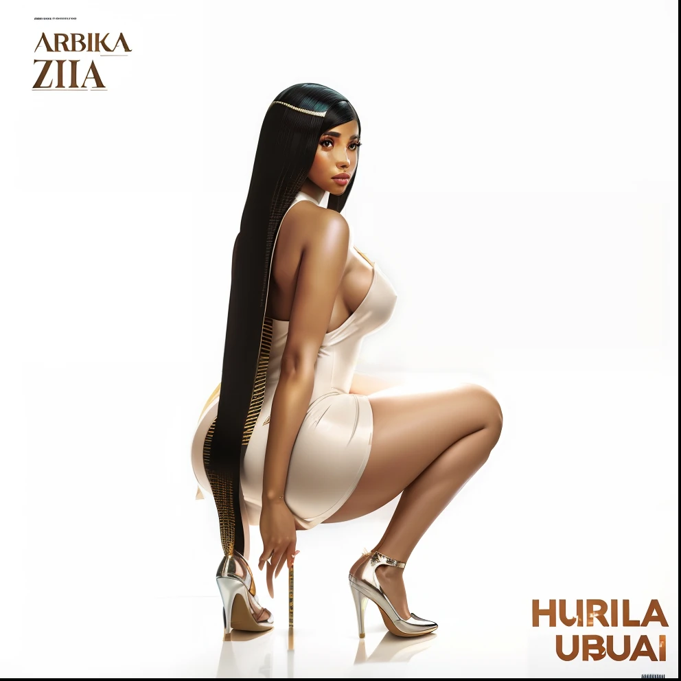 A closeup of a woman in a beige dress NUDE dress kneeling on a white surface, trabalho-prima', alternate album cover, album cape!, nicki minaj curvy, new album cover, 1 : 1 album artwork, 1:1 album artwork, Nicki Minaj, Arte Promocional, album art for char zulu, obra-prima, Foto de capa, Tiro completo ( FS ), reads beautifully