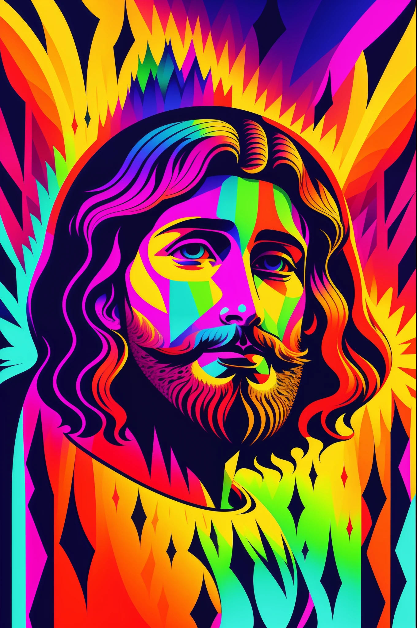 Create a psychedelic illustration of Jesus
