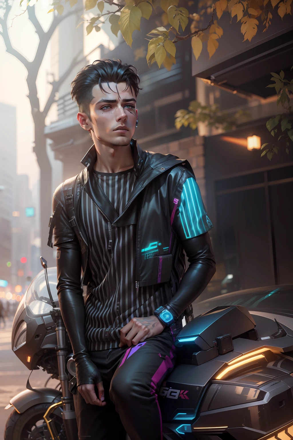 Change background cyberpunk handsome boy, realistic face, 8k, ultra realistic,