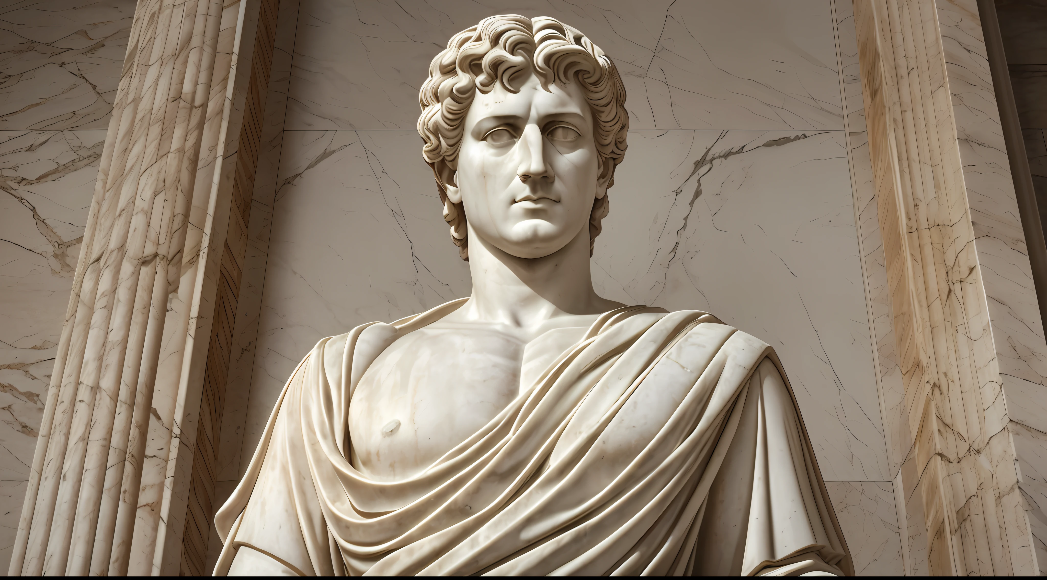 Portrait, realism, photorealism, ancient Roman emperor, as a white marble statue --auto --s2