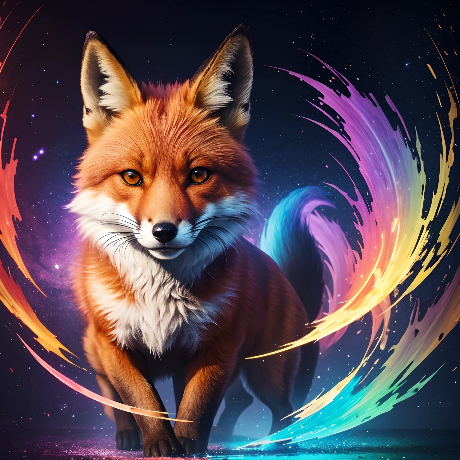 Fox with fantastic iridescent effect, multicolorido, 8k ,