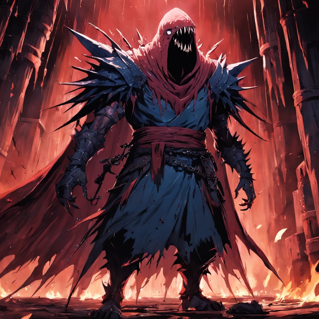 asterpiece, best quality, movie still, 1kenku, Dungeons and dragons, inside dungeon, stern, armoured beak, blood dripping down face, dark,