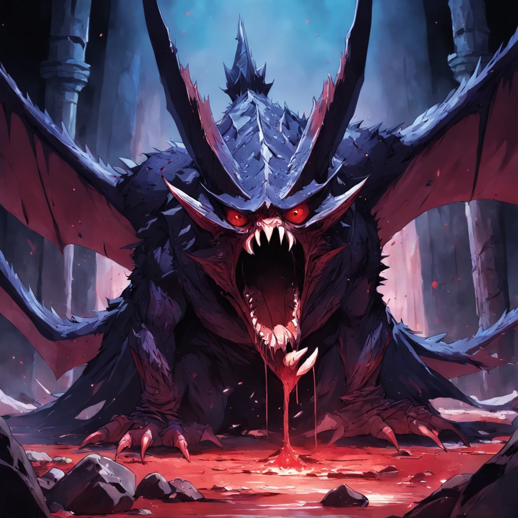 asterpiece, best quality, movie still, 1kenku, Dungeons and dragons, inside dungeon, stern, armoured beak, blood dripping down face, dark,