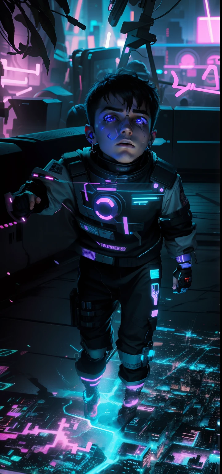 cyberpunk background neon smart boy ultra hd realistic face