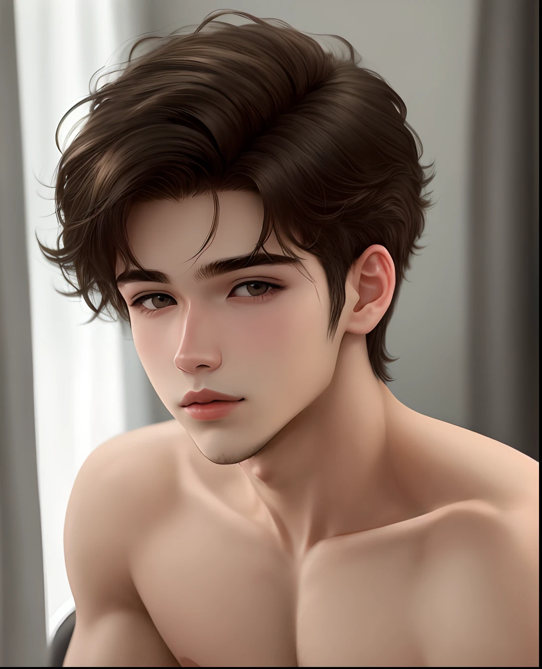 Nsfw, handsome, fair skin, , , dark hair, brown eyes, young.