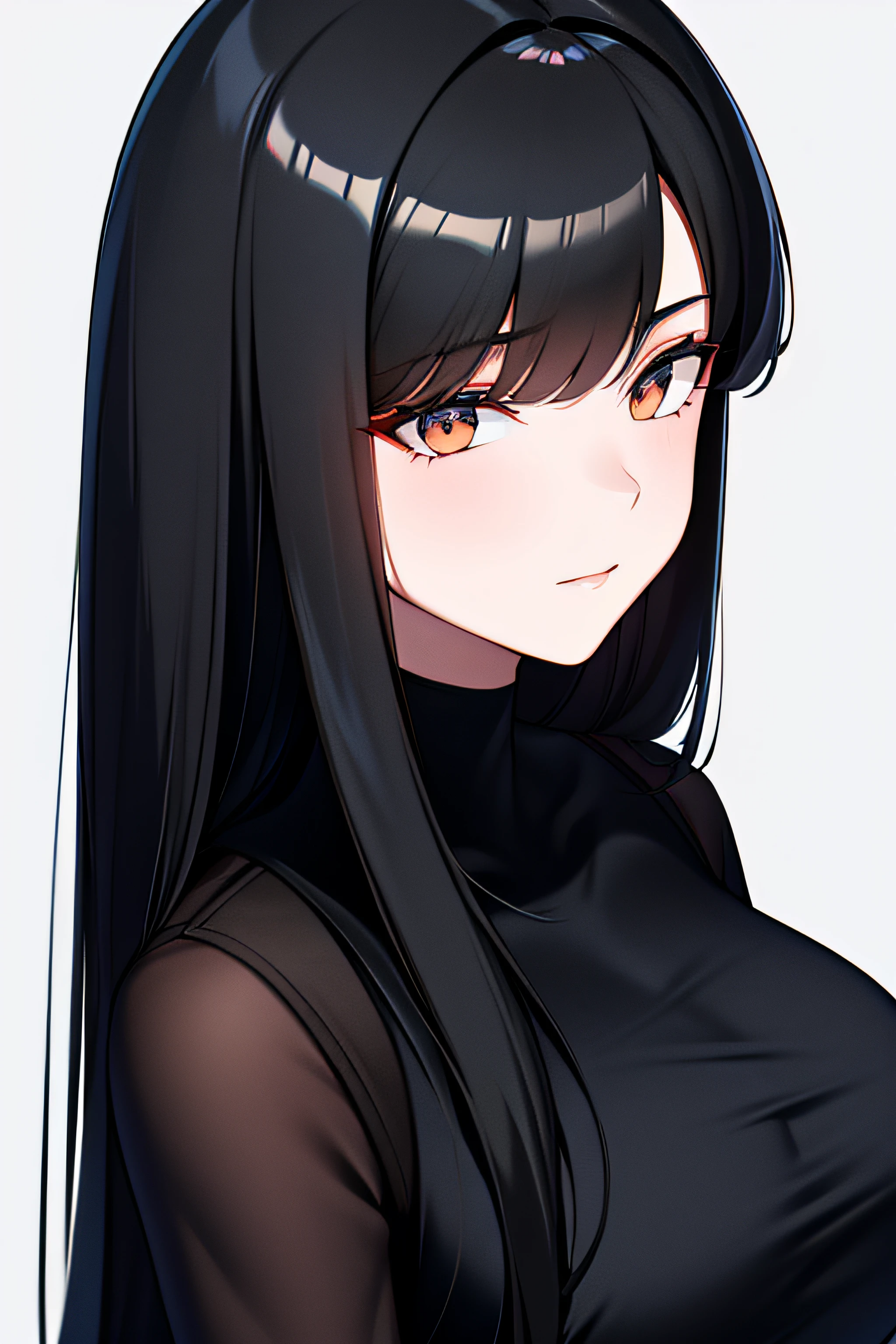 A handsome girl, 20 years old, a psychopath face, evil smile, mouth half open, hair is long, long hair with bangs, wearing a black shirt, and holding a mobile phone in his hand, cell phone call