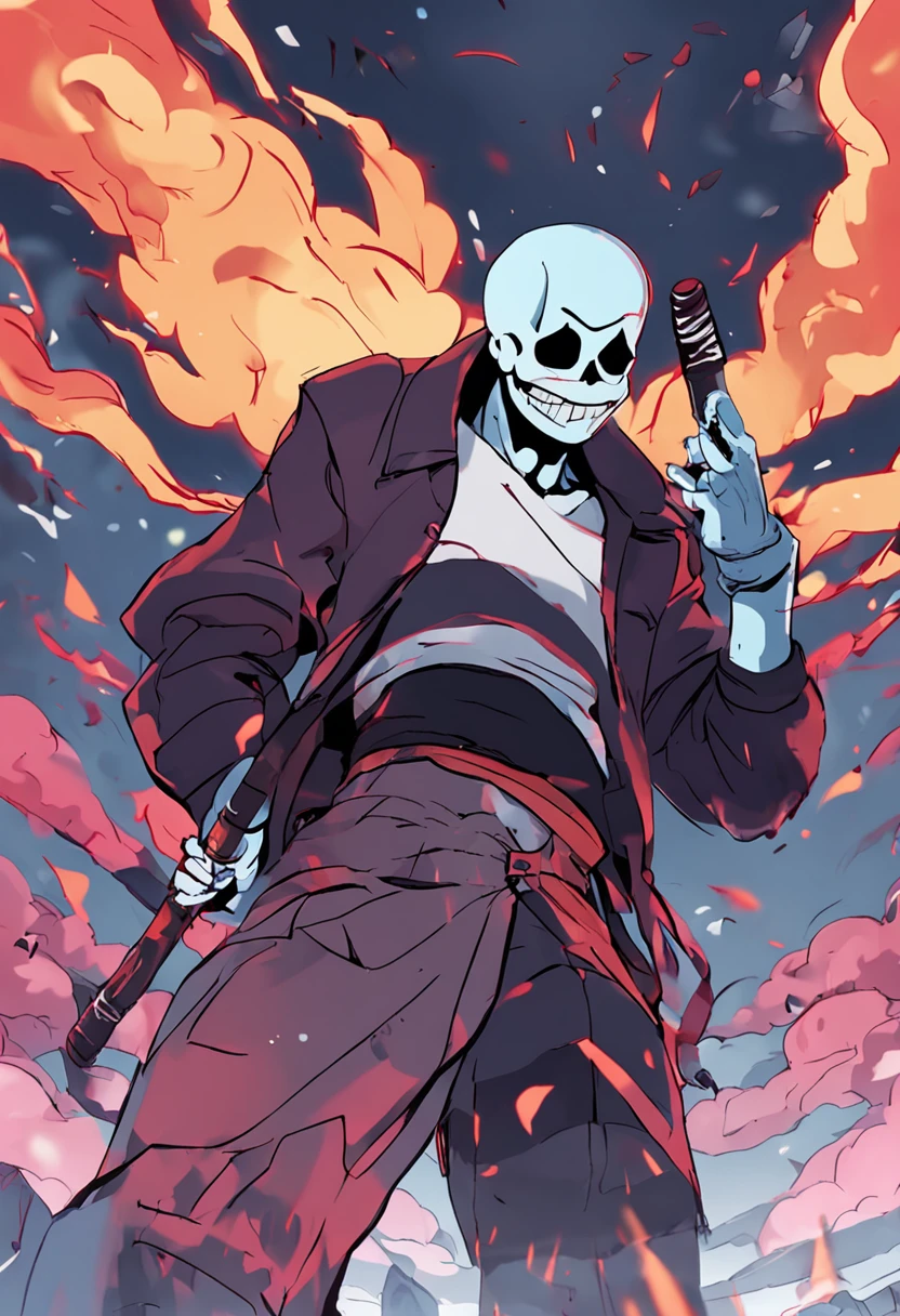 Sans de fogo do undertale no estilo anime