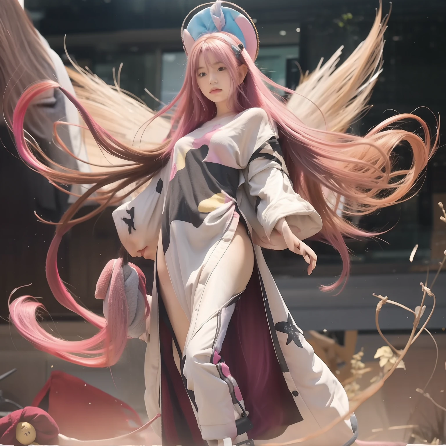 1girl,pink hair,realistic.