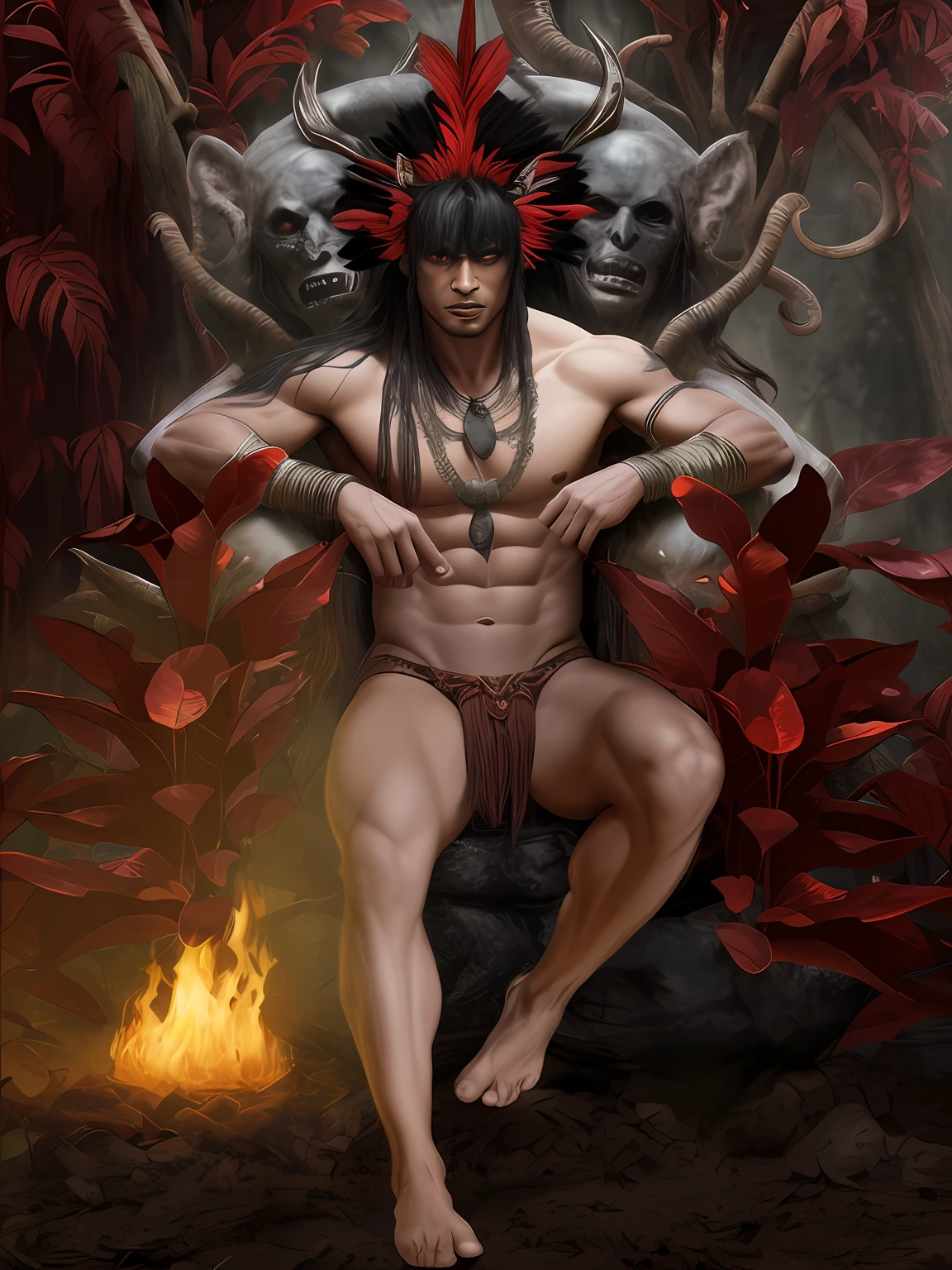 Anhanga, God of the underworld, dark lord, dark forest, jungle boy, witch of the black jungle, amazon brazil