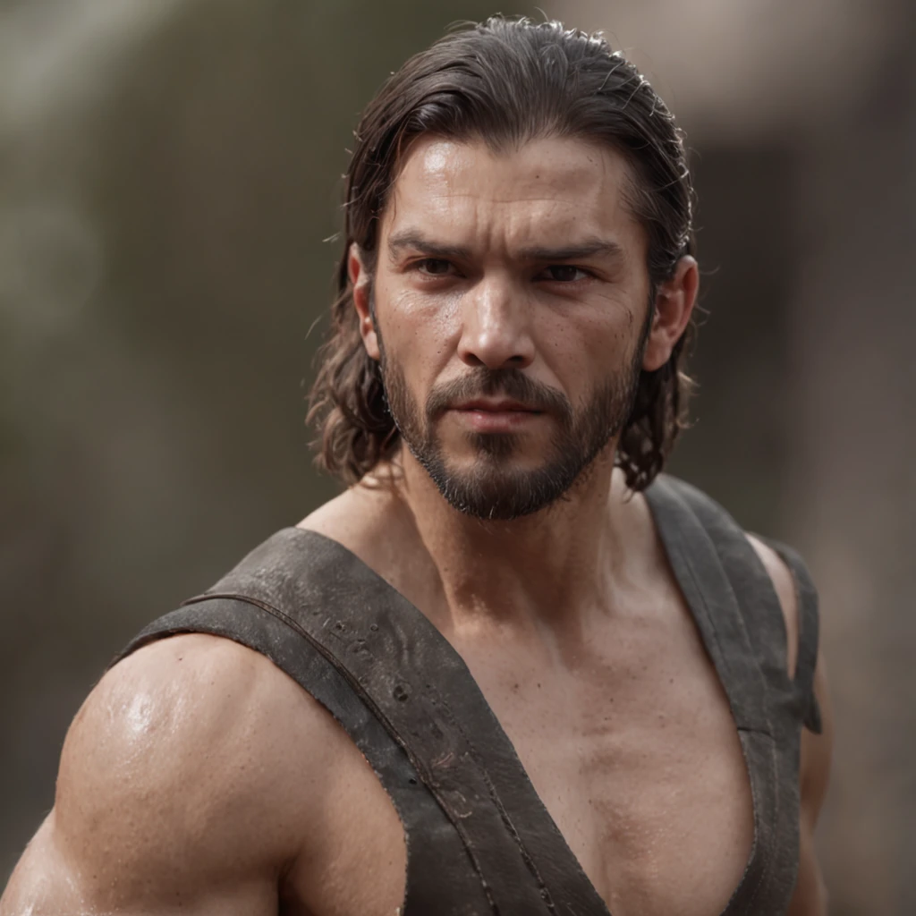 (Professional 3D rendering:1.3) de (Realistic:1.3) Foto de arte mais bonita do mundo,Features soft, bright male heroes, ((Epic hero fantasy rough muscular man wet hero angry look long hair short beard and fierce expression in dynamic pose, fantastic location, majestoso ambiente desordenado)), corpo inteiro 8k unidade render, action shot, poros da pele, very dark lighting, sombreamento pesado, circunstanciado, Rosto detalhado, (vibrante, fotogrdeia realista, Realistic, Dramatic, Escuro, foco nítido, 8k), (Old leather clothes damaged by bad weather:1.4), ((((Use peles)))), (intrincado:1.4), decadente, (altamente detalhado:1.4), pintura digital, rendering by octane, art stations, Conceito-Arte, liso, foco nítido, illustration, germe da arte, (Loish:0.23), Wlop Ilya Kuvshinov, e Greg Rutkowski e Alphonse Mucha Gracias, (global ilumination, studiolight, Light Volumetric), chuva forte, floating particles, patife, fantasia, Onze, corpo inteiroesbian, ((Fundo escuro e antigo da cidade:1.3)),CGSesociedade,art stations