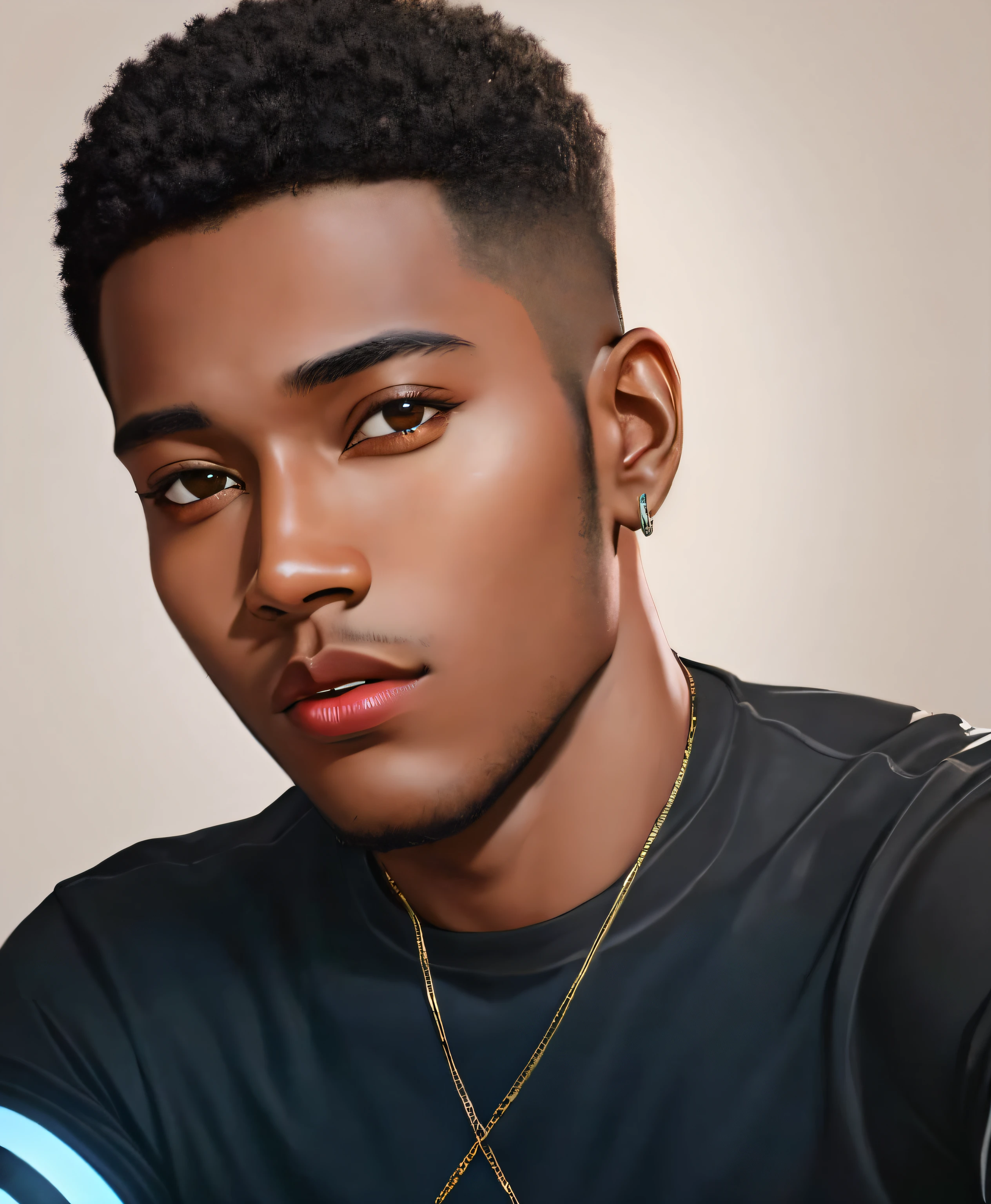 Design a image of a 22 yr old darkskinned black men in a psychedelic design with a very short hair, black eyes, DMT, beautiful, Sacred, psychedelic ,Aura, becoming spiritual, ultrarealistic photorealistic, 8k, artstation