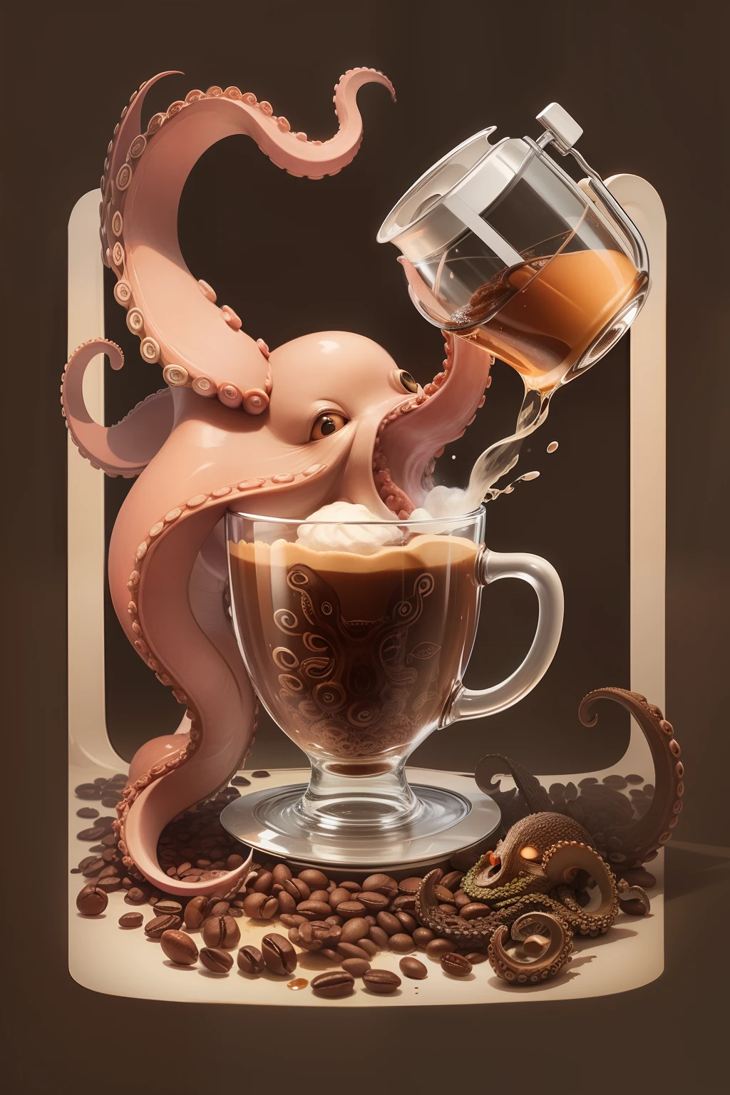 A line drawing of an octopus operating an espresso machine