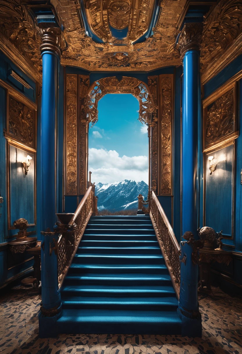blue sky and in the sky a door and a beautiful staircase that refers to royalty