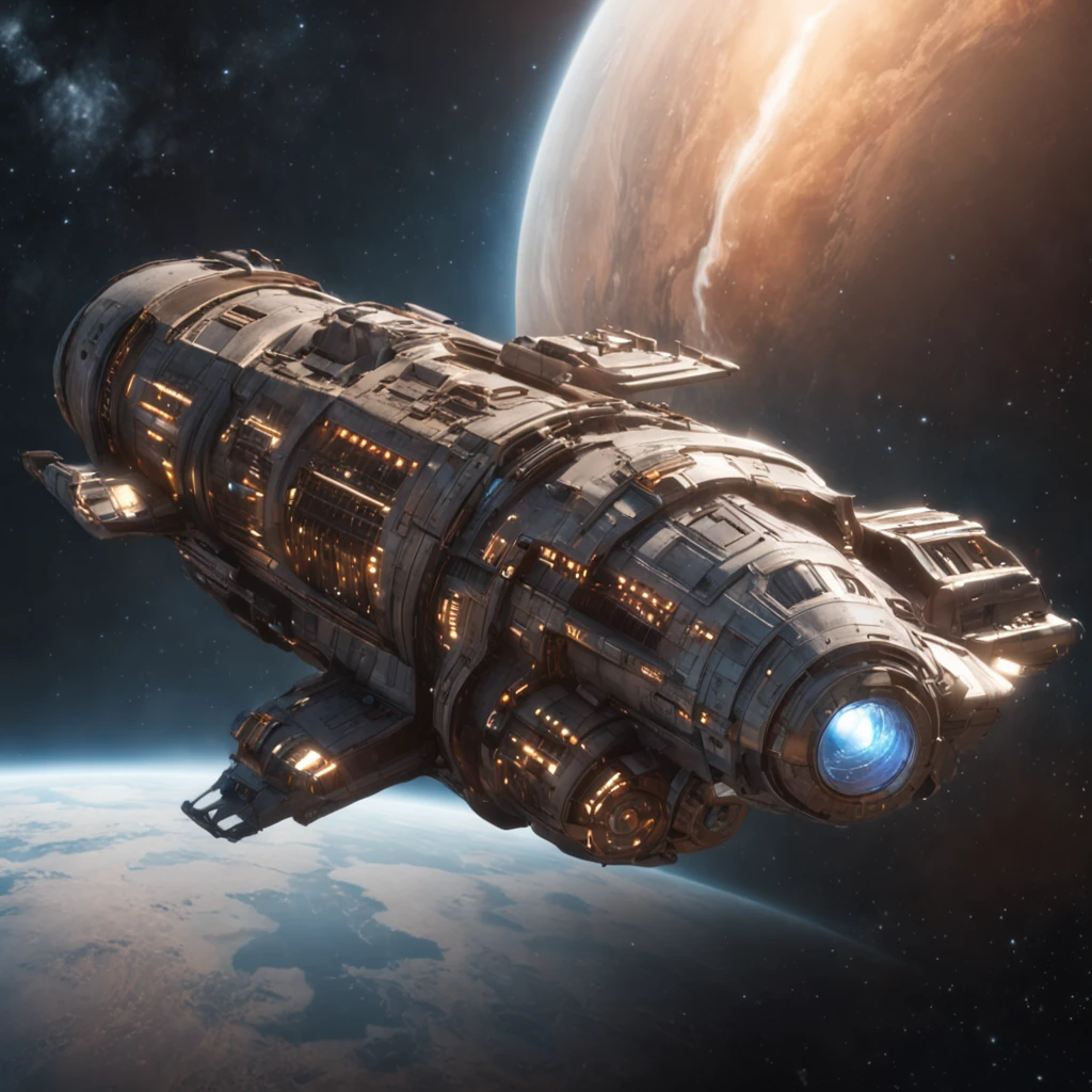 (Professional 3D rendering:1.3) de (Realistic:1.3) Foto de arte mais bonita do mundo,Futuristic Sci-fi spaceship, Huge, Intricated, SCi-FI, Advanced design, realistic functional spaceship, Background with nebula, planets and stars, Cinematic, High detailed image, Realistic, Hyperrealistic, Photographic Image, Master Piece, Dynamic compisition, golden composition, (vibrante, fotogrdeia realista, Realistic, Dramatic, Escuro, foco nítido, 8k), (Old leather clothes damaged by bad weather:1.4), ((((Use peles)))), (intrincado:1.4), decadente, (altamente detalhado:1.4), pintura digital, rendering by octane, art stations, Conceito-Arte, liso, foco nítido, illustration, germe da arte, (Loish:0.23), Wlop Ilya Kuvshinov, e Greg Rutkowski e Alphonse Mucha Gracias, (global ilumination, studiolight, Light Volumetric), chuva forte, floating particles, patife, fantasia, Onze, corpo inteiroesbian, ((Fundo escuro e antigo da cidade:1.3)),CGSesociedade,art stations