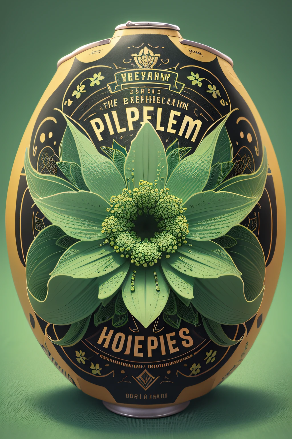 An ultra 4K quality vector-style bottle cap or label for a beer can showcases an elegant, downward-facing green hops flower. The intricate texture of petals and leaves is meticulously rendered, reflecting the true essence of hops. Prominently placed within the flower's center, the tastefully designed "Pilsen Premium" text in a clear and legible font.
The sharp outline of the hops flower provides a three-dimensional feel, giving the image depth and vitality. The smooth curves and meticulous detailing of the bottle cap stand out in the 4K quality, emphasizing the commitment to perfection in vector-style design. The deep green of the flower contrasts against the background, drawing attention to the central design.
Utilizing vector graphics ensures that the image remains crisp and precise even when scaled up, aligning seamlessly with the modern packaging design aesthetic. This approach provides a distinct and memorable visual identity for the beer.
In summary, the ultra 4K quality bottle cap or label for a beer can features a realistic, downward-facing hops flower in shades of green. The "Pilsen Premium" text adds an elegant touch, and the vector-style image guarantees clarity and scalability, capturing the essence of modern packaging design.
