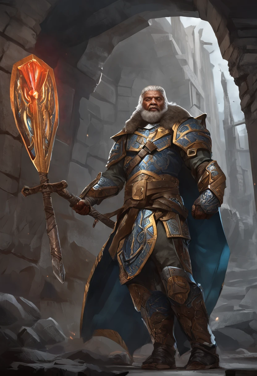 Crie um personagem de D&D. Esse personagem deve ser um humano, storm cleric devoted to Umberlee - the queen of storms. Esse personagem veste uma cota de malha como armadura, in two right hand wields a massive war hammer, and in his left hand a round and medium-sized shield. Around his neck this character wears a medallion with the emblem of Umberlle, same emblem that is carved in the center of your shield