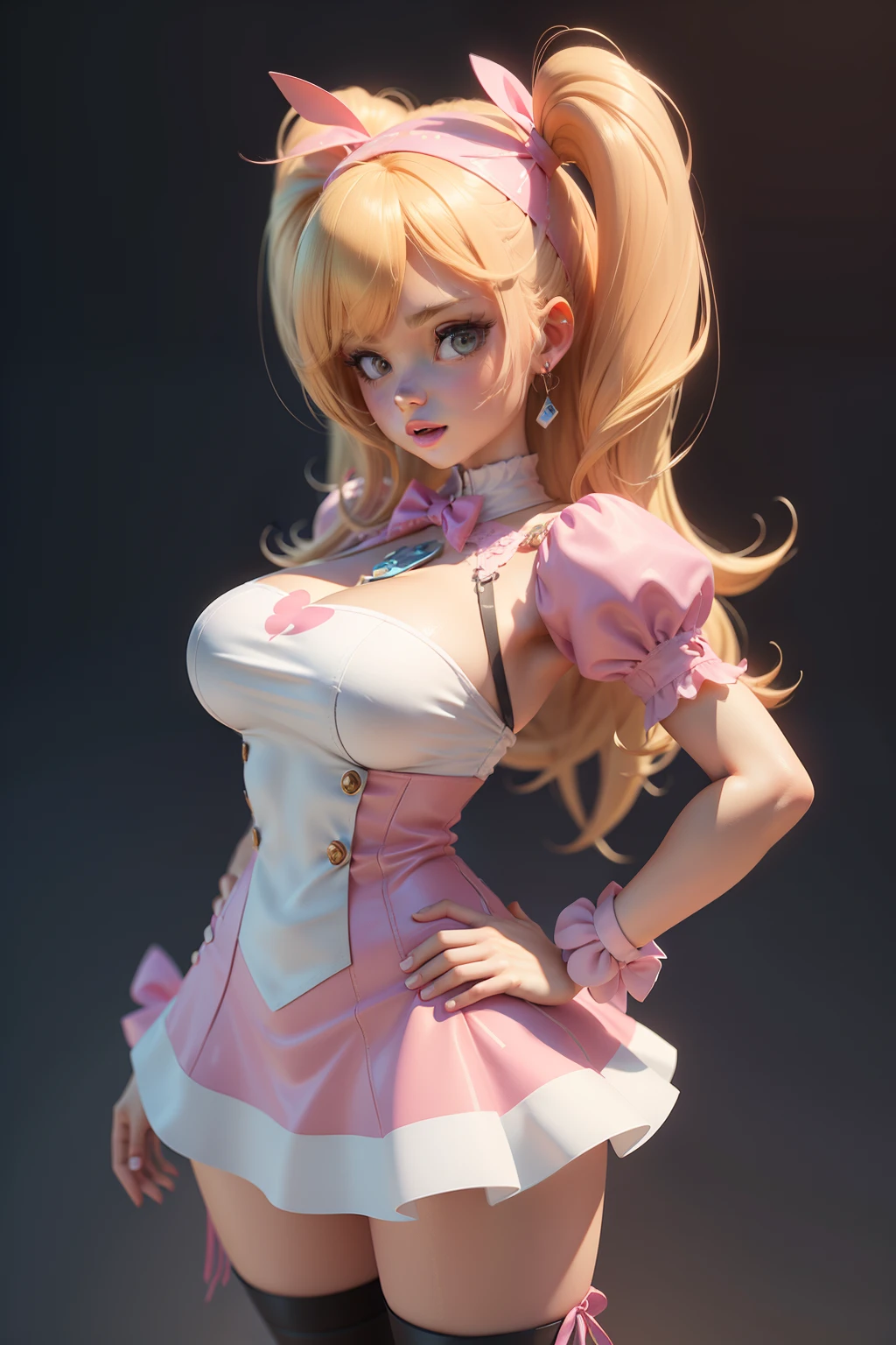 Erotic Cartoon girl with blonde hair and pink ribbon on her chest,  Big breasts, 3D icon for mobile game, High detail of an iconic character, cute cartoon character, cute 3 d render, 3 d character art, Cartoon render Keyshot, adorable digital painting, cute nude character, @ ZBrush, stylized 3 d, Cartoon character, 3D персонаж, 3D-персонаж