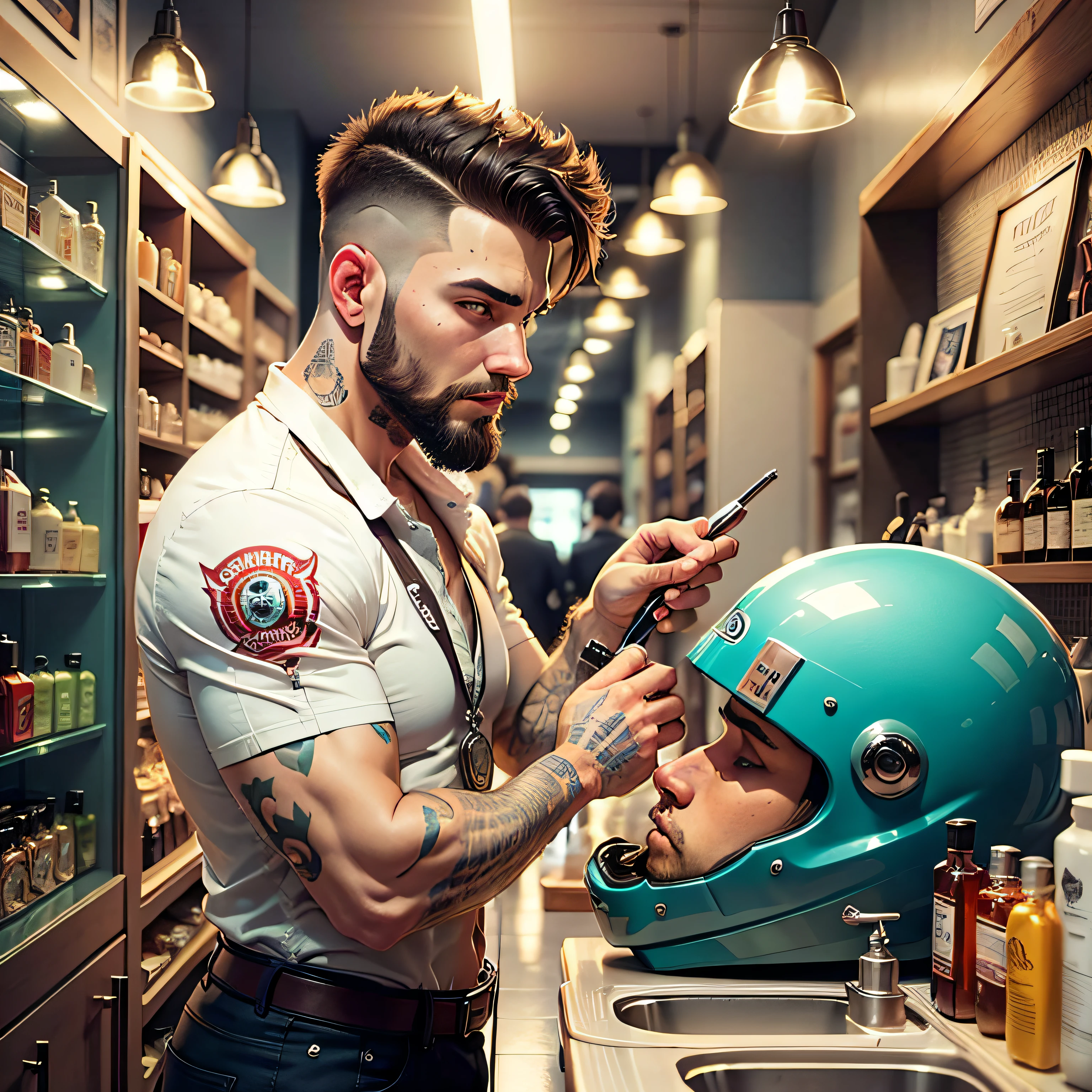 (melhor qualidade), desenho vetorizado rico em detalhes, logo para uma barbearia , retro nome, mister james, Faceless only the logo, desenho antigo , logo barbearia, sem forma humana, barbearia , barbeiro , corte masculino , fachada barbearia , estilo barbearia --auto --s2
