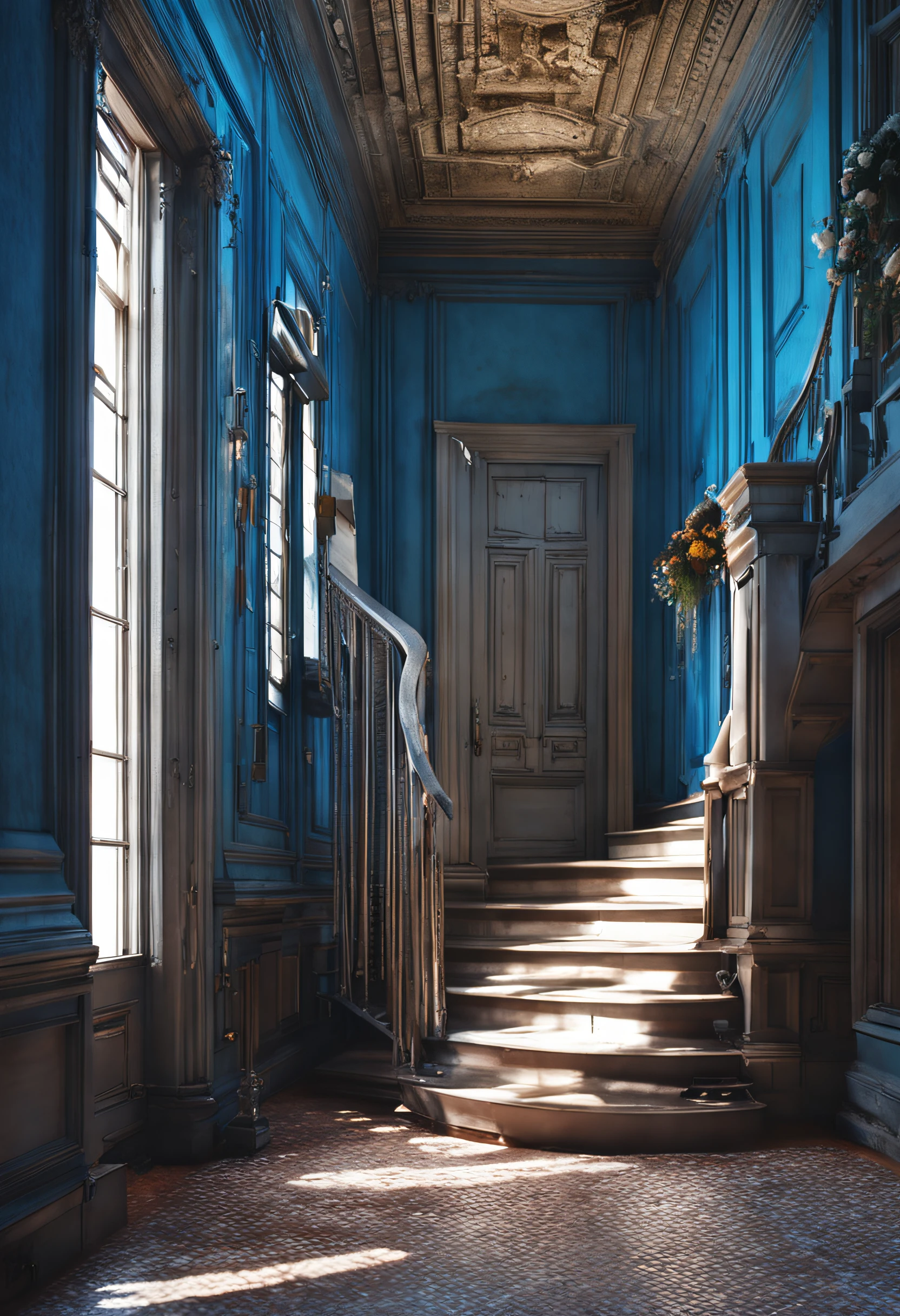 blue sky and in the sky a door and a beautiful staircase that refers to royalty