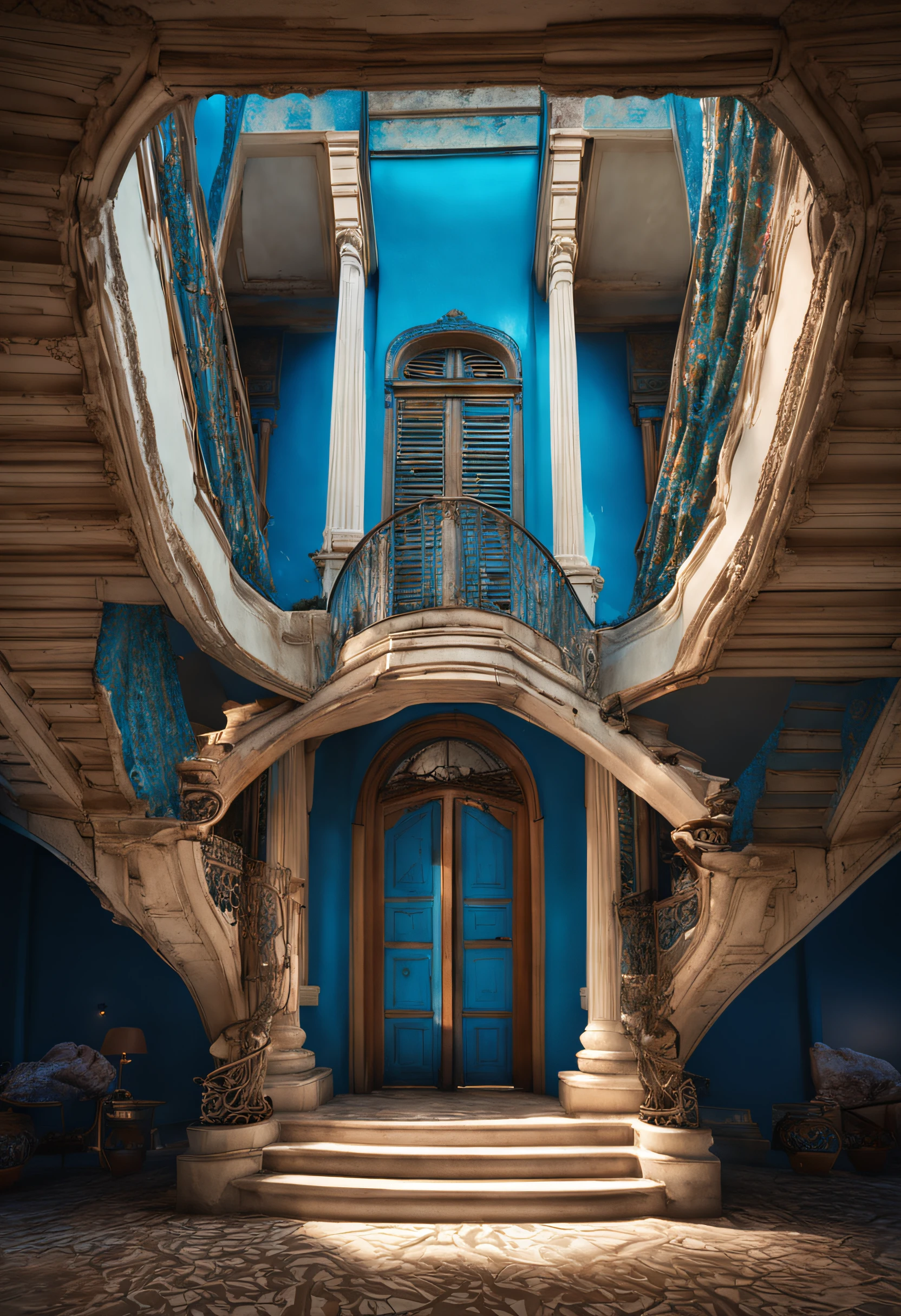 blue sky and in the sky a door and a beautiful staircase that refers to royalty