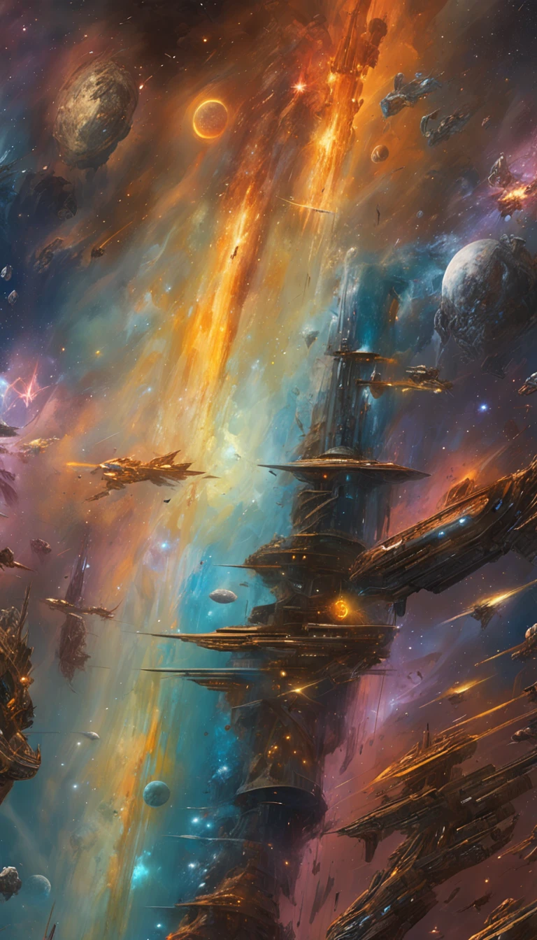 (Professional 3D rendering:1.3) de (Realistic:1.3) Foto de arte mais bonita do mundo，Futuristic Sci-fi spaceship, Huge, Intricated, SCi-FI, Advanced design, realistic functional spaceship, Background with nebula, planets and stars, planeta inteiro, Cinematic, High detailed image, Realistic, Hyperrealistic, Photographic Image, Master Piece, Dynamic compisition, golden composition, (vibrante, fotogrdeia realista, Realistic, Dramatic, Escuro, foco nítido, 8k), metal lustrado, (intrincado:1.4), decadente, (altamente detalhado:1.4), pintura digital, rendering by octane, art stations, Conceito-Arte, liso, foco nítido, illustration, germe da arte, (Loish:0.23), Wlop Ilya Kuvshinov, e Greg Rutkowski e Alphonse Mucha Gracias, (global ilumination, studiolight, Light Volumetric), ((Fundo escuro e estrelas:1.3)),CGSesociedade,art stations