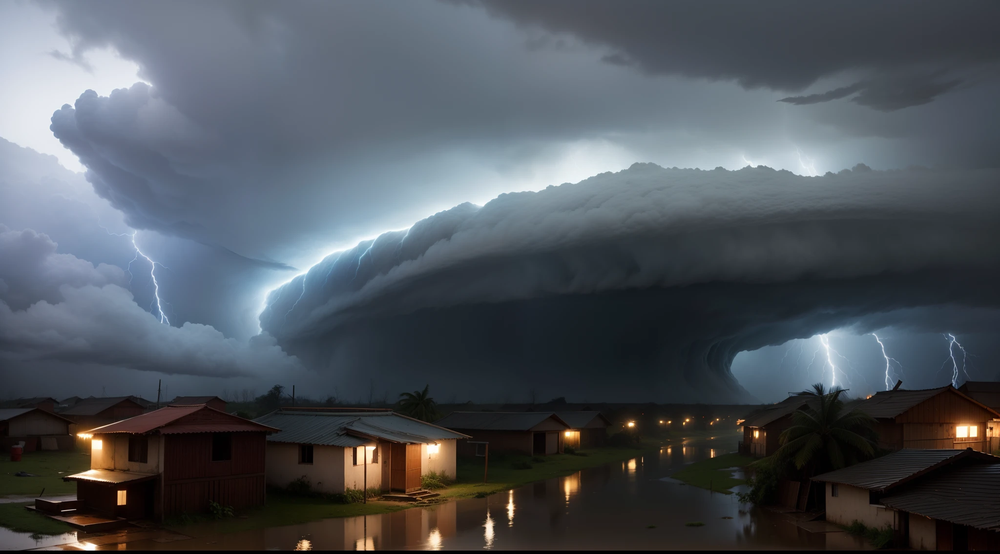 Em uma noite escura, A major storm hits an Indian village