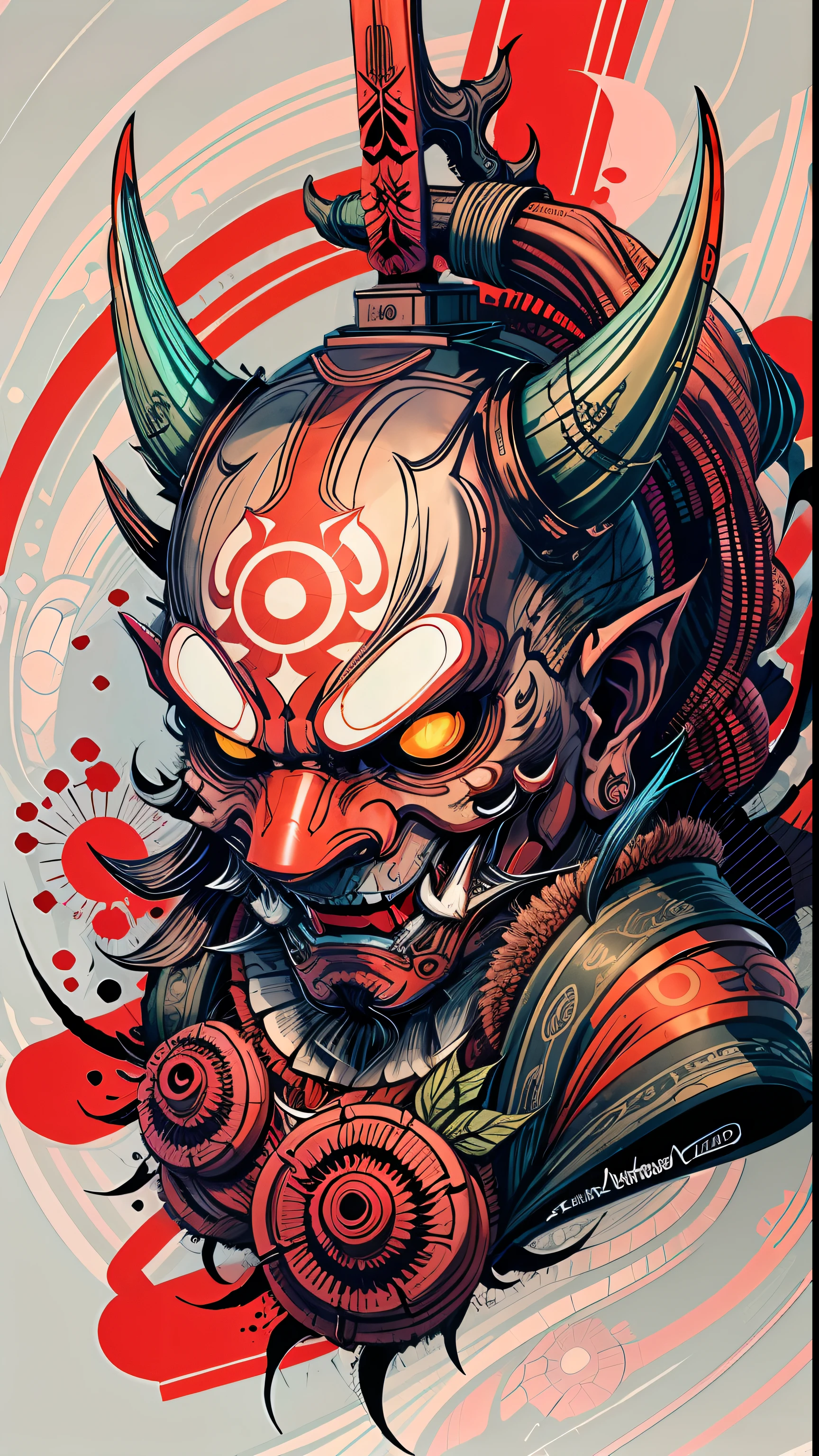 Hannya mask style 0mib， Illustrator， master-piece， high quailty， 8K， high resolutions， highdetailed， cwoman