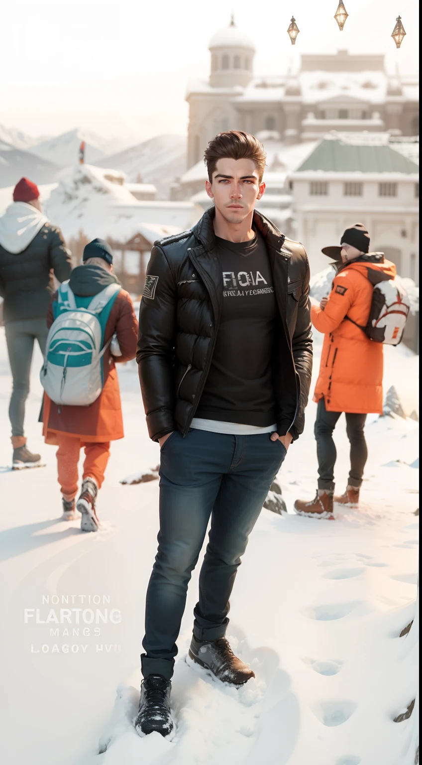 fl change background, on snowy mountain, handsome boy, realistic face, 8k, ultra realist