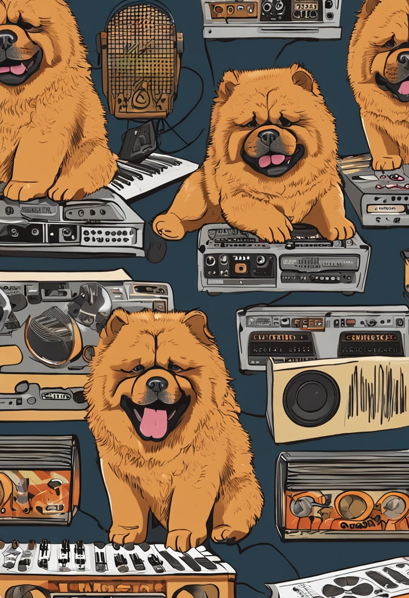 convite para festa de aniversario musica cachorro chow chow dj cores quentes realista