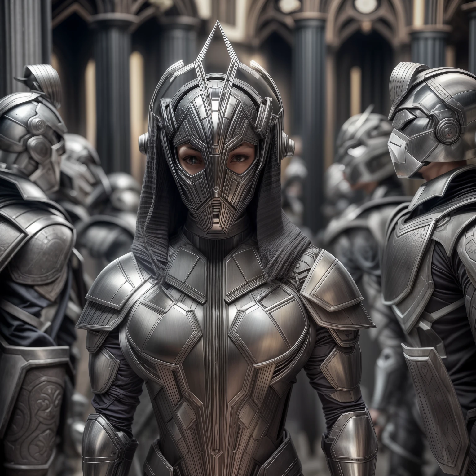 in a large hall ,um rei medieval no trono , fila de e seus suditos de joelhos, estlo rpg. antigo gueera mistica,An intricate silver and carbon Thor cybernetic suit, terno extremamente detalhado, micro-detalhes, fotorrealismo, uma luz, Foto escura, Sombras profundas, profundidade de campo rasa, fotorrealista, Surrealismo, alta qualidade, master part, 8k, 8k, Super Detalhe, retrato de corpo inteiro, musculoso, sem capacete, cabelos longos, barba, Cabo de carbono