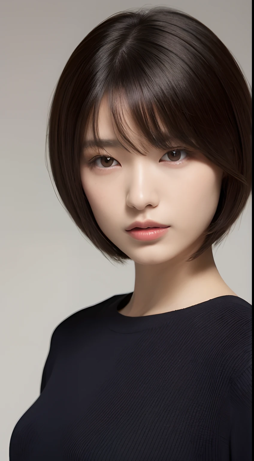 1 Japan model ,Unique details, Virtual Fashion, Near future, Curve details , 二重まぶた, Simple background, Rounded short bob hairstyles