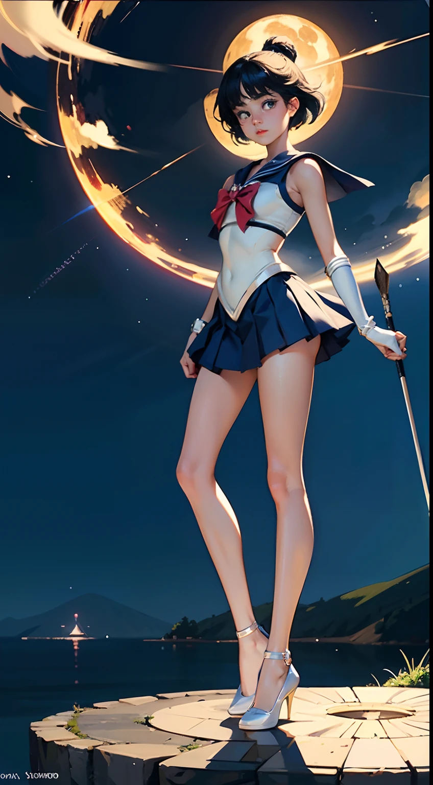 Sailor Moon looks intently at you in wonder and anticipation. short hair,lift skart,ultra detailed painting at 16K resolution and epic visuals. epically surreally beautiful image. amazing effect, image looks crazily crisp as far as it’s visual fidelity goes, absolutely outstanding. vivid clarity. ultra. iridescent. mind-breaking. mega-beautiful pencil shadowing. beautiful face. Ultra High Definition. process twice.(full body:1.5)