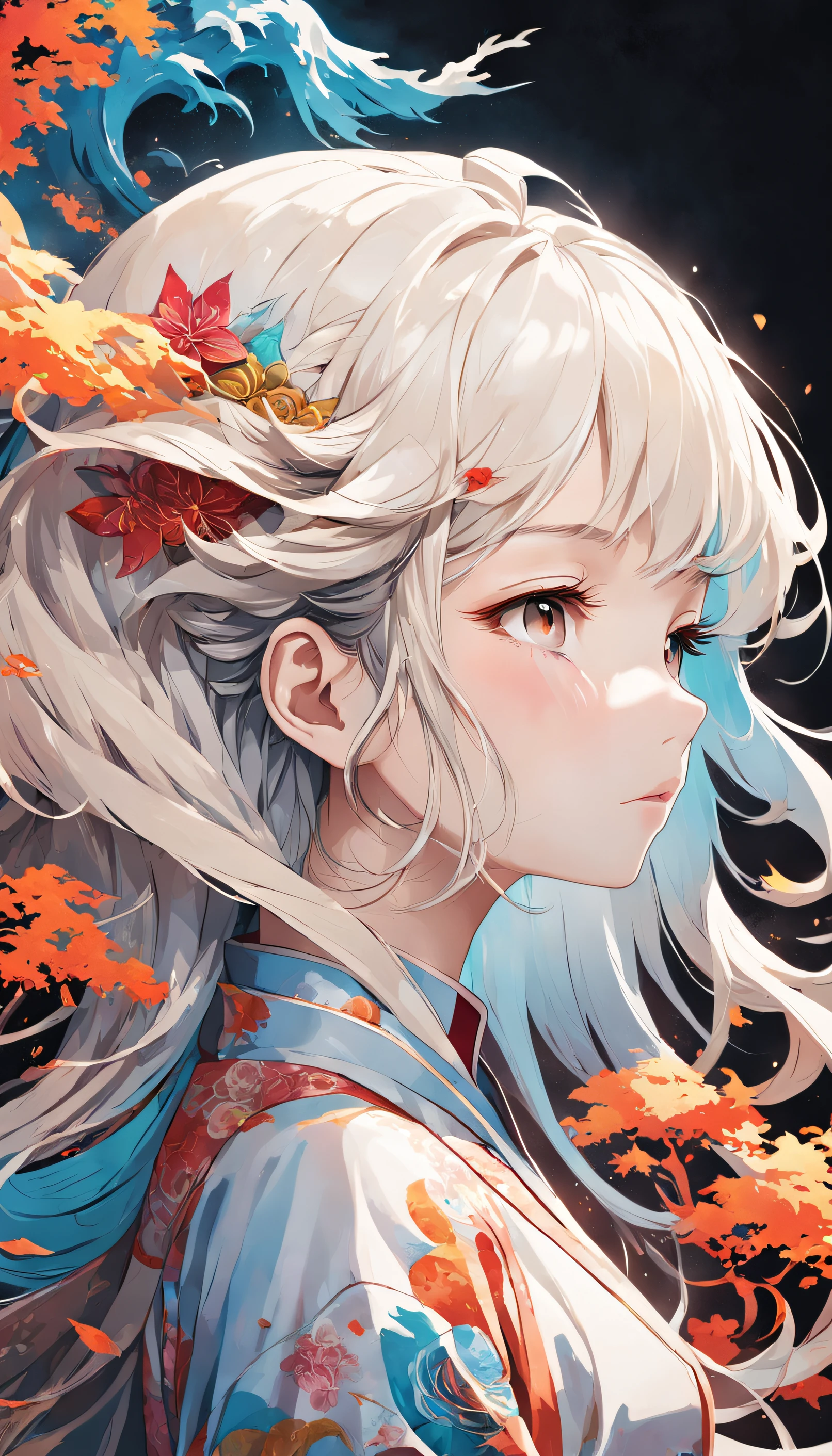 (White background:1.4),(Silhouette of a girl's head, Eyes closed, Colorful long hair, Oriental elements)，(Chinese Illustration:1.3，paper art:1.3, Quilted Paper Art:1.2),( Reasonable design, Clear lines, High Sharpness,Best Quality, Very detailed, masutepiece, Movie Light Effects, 4K )