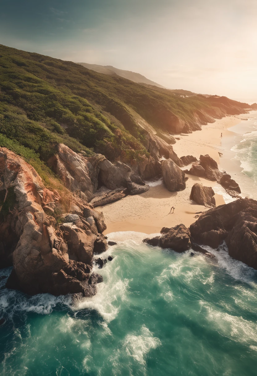 imagem de um homem 50 anos de idade, caminhando pela praia , encontra um vestido caido na areia