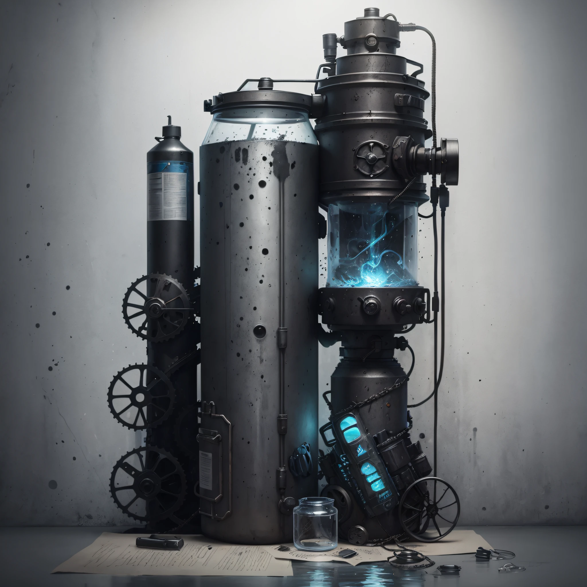 Water Machine , Sketch, hand drawn, dark, gritty, realistic sketch, Rough sketch, mix of bold dark lines and loose lines, bold lines, on paper, water machine sheet,  Water Machine, Full body covered in metal, slik, sci-fi, ghostly theme, (((items and gear listed on the side)))