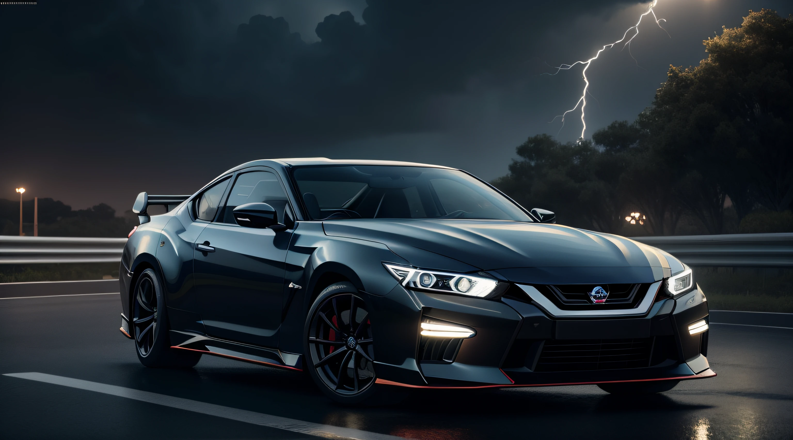 Imagem de um nissan silvia esportivo preto dirigindo por uma rua da cidade, with cinematic lighting, beautiful and cinematic lighting, photorealistic cinematic render, detailed cinematic render, cinematic 4k octane render, cinematic rendering, cinematic rim lighting, cinematic render, photorealistic octane render, realistic cinematic lighting, cinematic front lightning, gorgeous cinematic lighting, 8 k cg render, great cinematic lighting