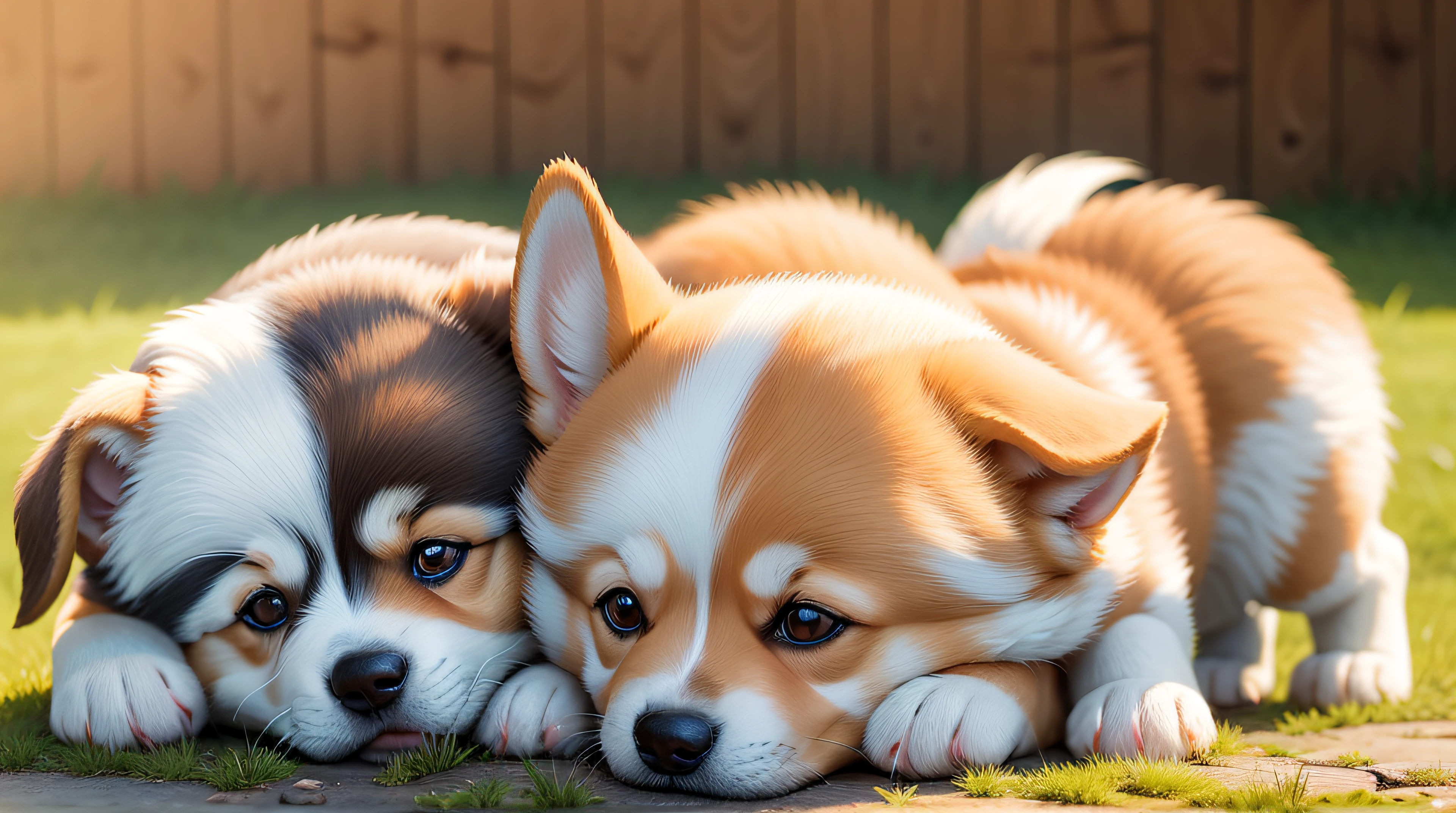 Two puppies,One is just corgi,The other is just a husky