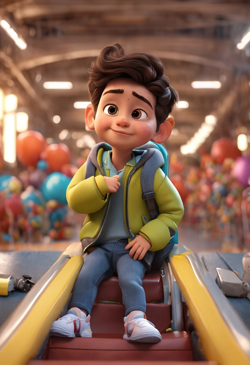 (Pixar 1.23 estilo) 1 menino ((parte superior do corpo frente, busto tiro)), solo, cute child, morena, tracksuit bonito, menino, korean child, playground, ((obra-prima, mais alta qualidade)), (composite lighting) cabelo pretos