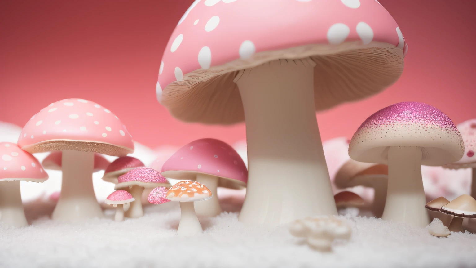 Maquete. mushrooms. Maquete. mushrooms cor de pink. Neve branca. Maquete.