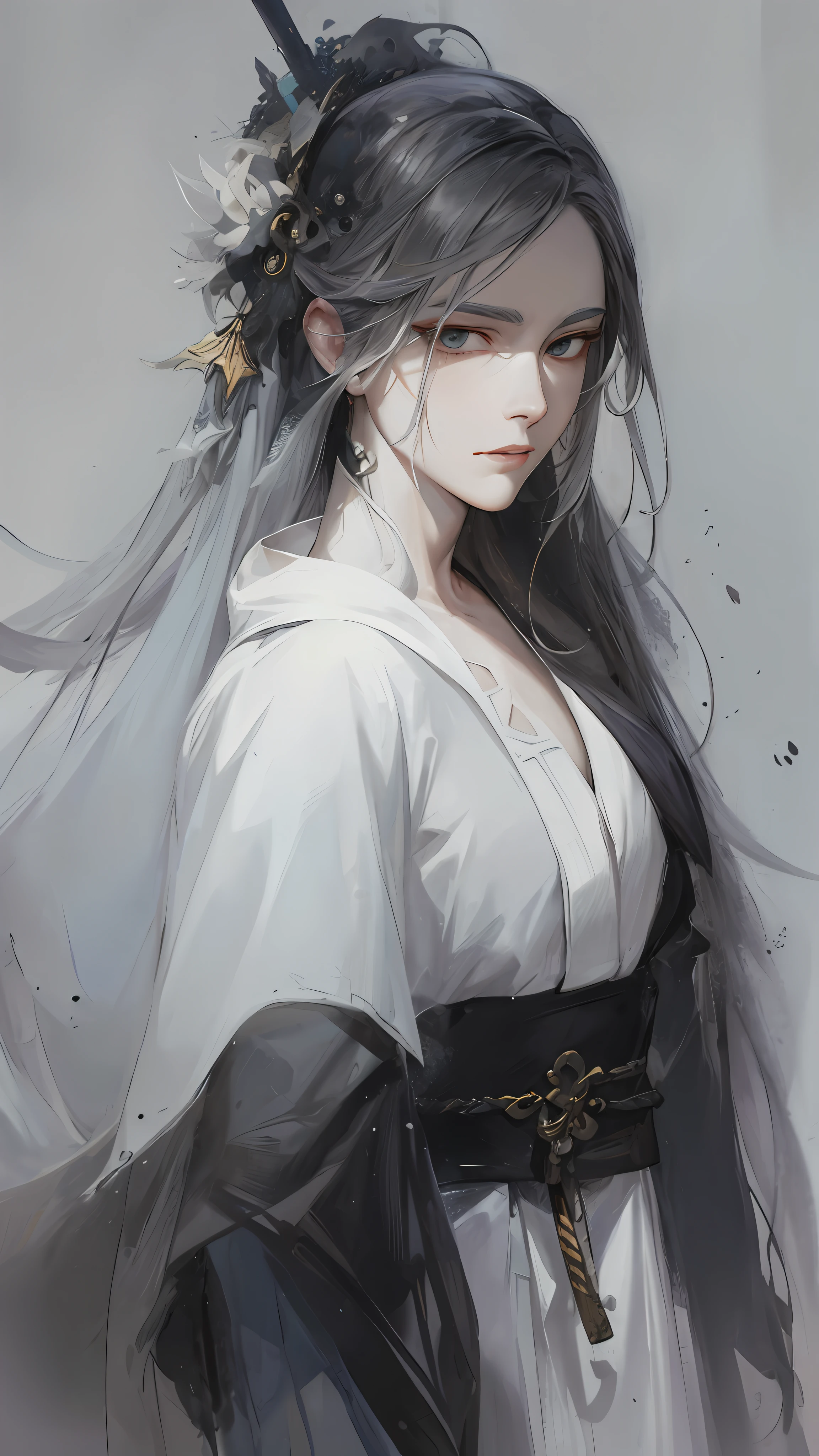 a closeup of a man with white hair and a white mask,Belle peinture de personnage,Guviz,Guviz-style artwork,White-haired god,Yang J,Epic and beautiful character art,Stunning character art,FAN Qi,Wu Zhun Shifan,Guvitz at the Pixiv Art Station